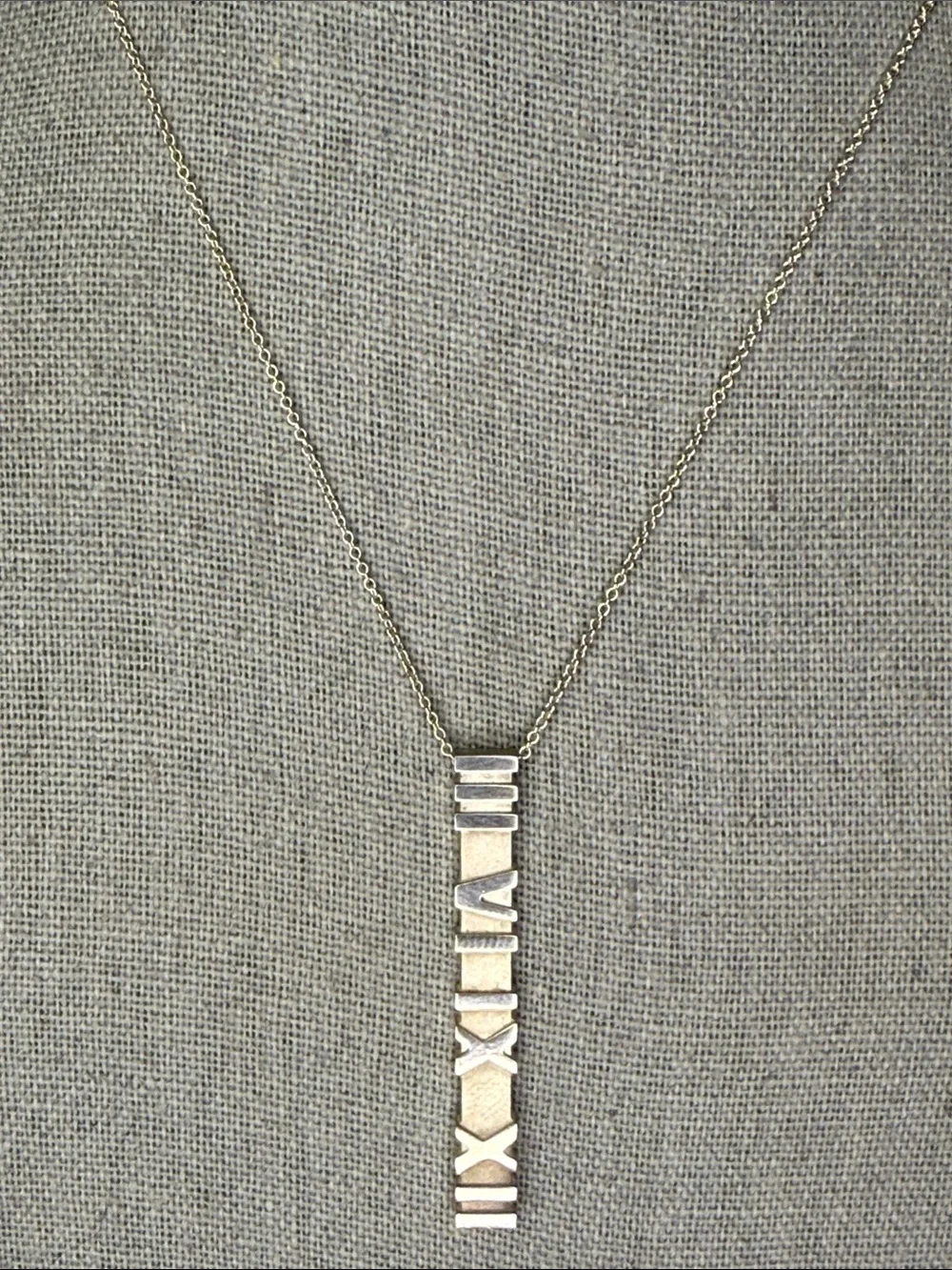 Tiffany & Co. Atlas Roman Numeral Bar Pendant Necklace Sterling Silver 925 16